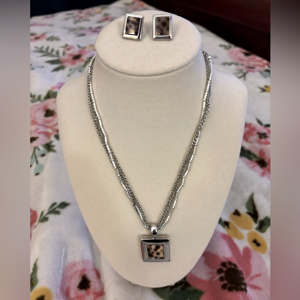 Cookie Lee Silver Necklace with Leopard Print Pendant